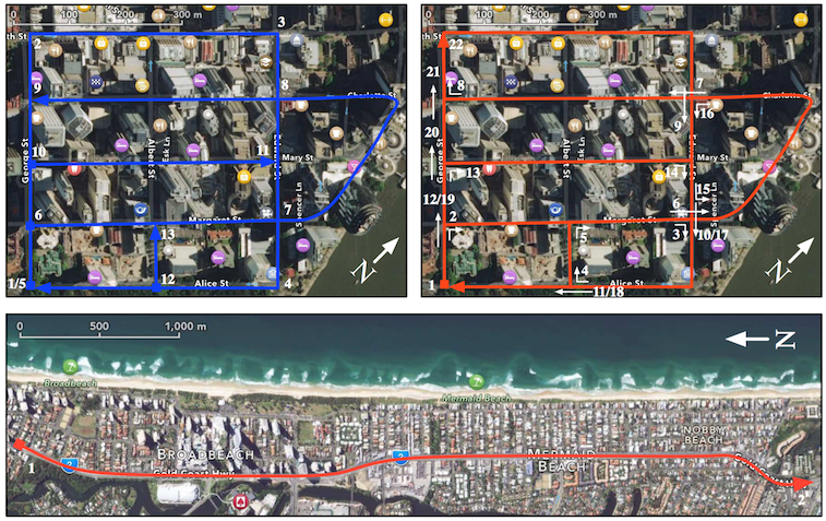 Overview of paths travelled in the CBD and Highway datasets